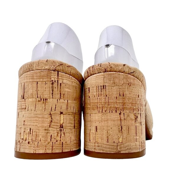 Alex Marie Metallic Gold Cork Heel Toe Peg Sandal Metal Accents 10M - Picture 6 of 9